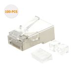 100-PACK Short Cat 6A RJ45 Modular Plug (three-piece suit), Shielded FTP Network connector For Solid Wire and Standard Cable, Transparent
