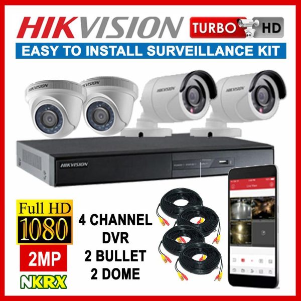 HIKVISSION TURBO HD KIT  DS-J1421/7204/HQHI-K1 1080P 2MP, 2 Bullet Camera, 2 Dome Camera.