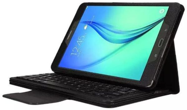 Folding PU Leather Folio Case Cover Detachable Wireless Keyboard Cover Case Compatible for Samsung Galaxy Tab A 9.7 T550 (Black)