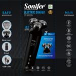 Sonifer Electric Shaver SF-9528， .Rechargeable detachable razor head .On-off press switch .Grade 7 waterproof for main engine .Rechargeable battery .800MAH lithium iron battery