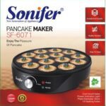 Sonifer PANCAKE MAKER Sf-6071 Power:1200W AC 220-240V,50/60Hz Non-stick cooking plate; Power switch indicator light; Cool-touch housing; VDE plug; The diameter of plate is 30cm 14 heating holes
