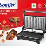 Sonifer Electric Grill SF-6098, Stainless steel decoration, Non-stick coating plate .Overheat Protection .Floating hinge system automatically adjusts to any size of toast, snacks or meat.