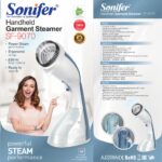 Sonifer Handheld Garment Steamer SF-9070 .Capacity:220ML .Continuous steam rate 20g/time .Heating up time 35sec .Large transparent deachable water tank .Steam on/off trigger