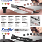 Sonifer 2 in 1 Hair Styler,  SF-9532, Power:1000-1200W .3 heat/ 1 speed .2 attachments: .concentrator- half brush .Swivel power cord .Hanging loop AC220-240V 50/60Hz