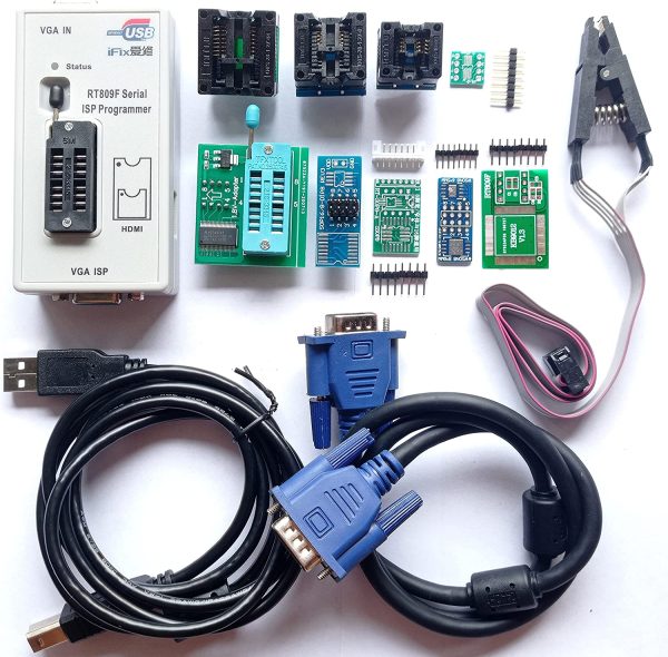 RT809F Programmer 8 Adapters IC Clip clamp eprom Programmer chip programm 1.8V Adapter VGA LCD Programmer ICSP Board 24 25 93 serise IC