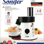Sonifer Salad Maker SF-5055  .5 stainless steel disc inserts for perfect cutting results .Large output cuts directly into your bowl .Can process all ingredients from vegetables to cheese .Extra large geeding tube .Slicing,shredding and a chipping disc