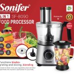 Sonifer 4 IN 1 Food Processor SF-8090 , Volume 1.5L.Speed settings, Pulse function , Food pusher, Material housing plastic.  Material blades stainless steel