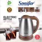 Sonifer Electric Kettle SF-2051 1500w, 1.8 liter capacity .Stainless steel hidden heating Component .Auto shut down .Circuit breaker system that prevents empty peration .Operating indicator light .360°cordless jug-kettle