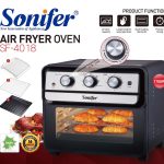 Sonifer Air Fryer Oven SF-4018 .Family-size capacity 22L .Dual heating elements .360 food rolating system .Oven light option .Large knob for easy operation .Transparent viewing window AC220- 240V 50-60Hz 1700W